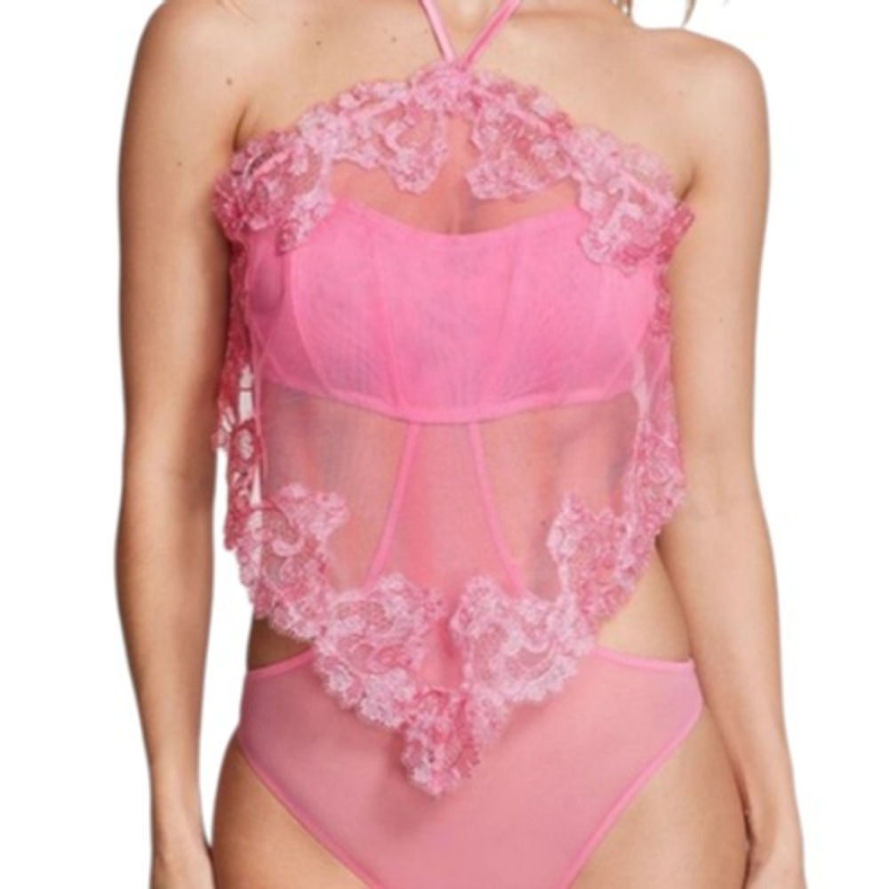 Victorias Secret Pink Lace Halter Teddy Bodysuit XS NWT Romantic Paty